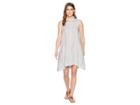 Dylan By True Grit Classic Stripe Shirred Sleeveless Shirt Dress With Lining And Pockets (grey/white) Women's Dress