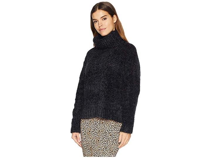 Jack By Bb Dakota Eyelash Kisses Chenille Cable Knit Sweater (black) Women's Sweater