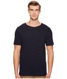 Vince Striped Raw Edge Tee (new Coastal/heather Lake) Men's T Shirt