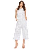 J.o.a. Grid Print Sleeveless Jumpsuit With Open Back (off-white) Women's Jumpsuit & Rompers One Piece