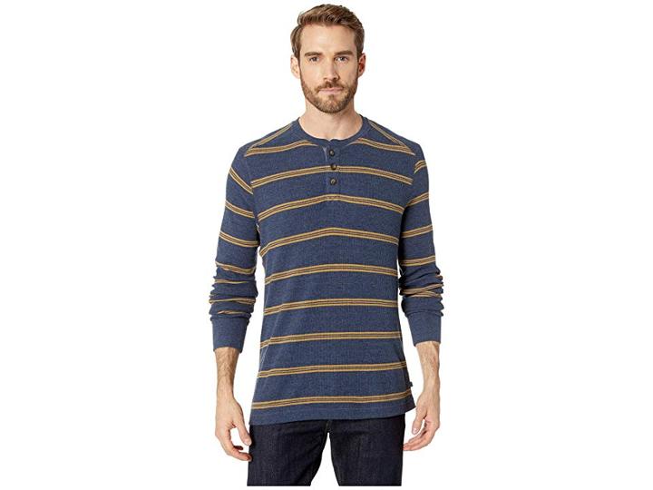 Toad&co Framer Long Sleeve Henley (deep Navy Stripe) Men's Long Sleeve Pullover