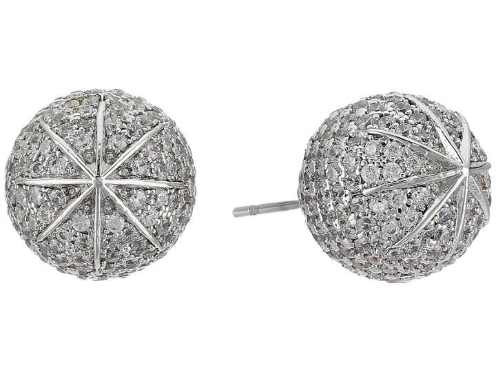 Betsey Johnson Blue By Betsey Johnson Ball Studs With Pave Crystal Accents And Silver Tone Details Earrings (crystal) Earring