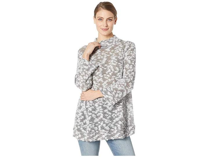 Nally & Millie Brush Texture Mock Neck Tunic (black/white) Women's Clothing