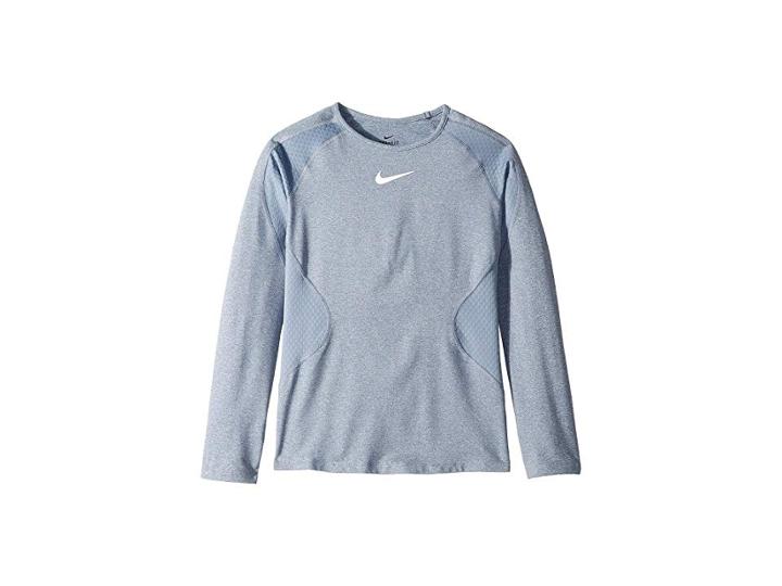 Nike Kids Pro Warm Long Sleeve Top (little Kids/big Kids) (ashen Slate/heather/white) Girl's Clothing