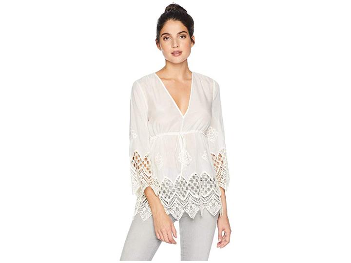 Bcbgmaxazria Belted Top (white Combo) Women's Clothing