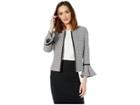 Tahari By Asl Tweed Open Jacket With Tulip Sleeve (black/white) Women's Coat