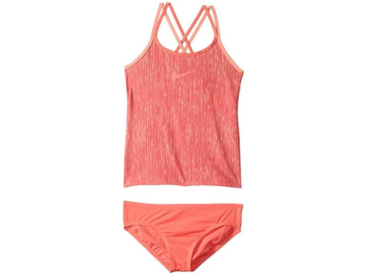 Nike Kids Rush Heather Spiderback Tankini Set (big Kids) (crimson Pulse) Girl's Swimwear Sets