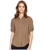 Splendid Cotton Voile Short Sleeve Boyfriend Shirt (military Olive) Women's Clothing