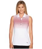 Puma Golf Road Map Sleeveless Polo (bright White/dark Purple) Women's Short Sleeve Knit