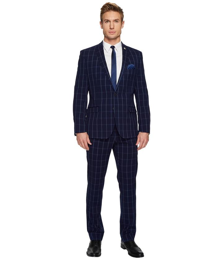 Nick Graham Two-button Tonal Plaid Suit (navy Windowpane) Men's Suits Sets