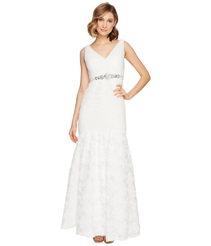 Adrianna Papell Sleeveless Tulle Chiffon Petal Gown (ivory) Women's Dress