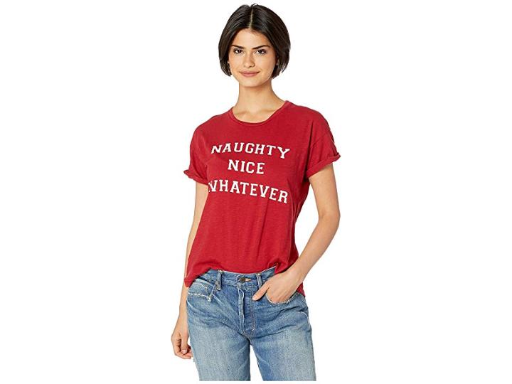 The Original Retro Brand Short Sleeve Rolled Slub Naughty Nice Whatever Tee (dark Red) Women's T Shirt