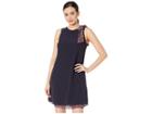Tahari By Asl Stretch Crepe Shift With Ditsy Floral Shoulder Bow And Hemline (navy) Women's Clothing