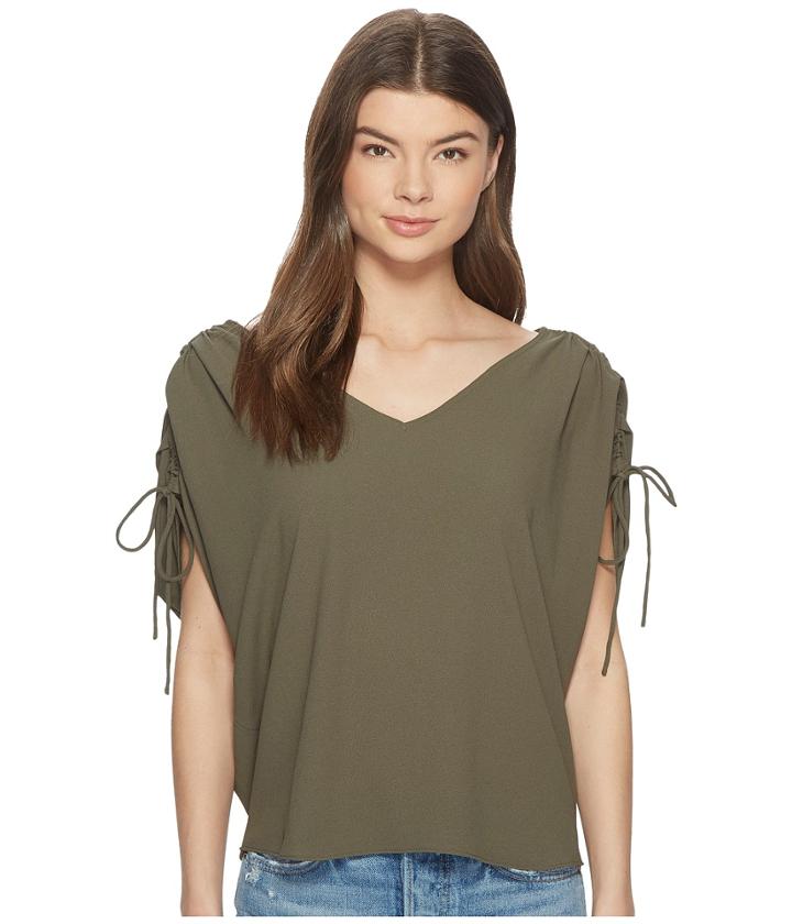 1.state Cinched Sleeve V-neck Blouse (olive Tree) Women's Blouse