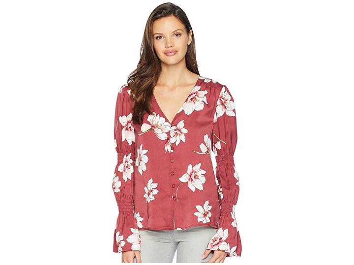Cupcakes And Cashmere Christa Printed V-neck Top (earth Red) Women's Clothing