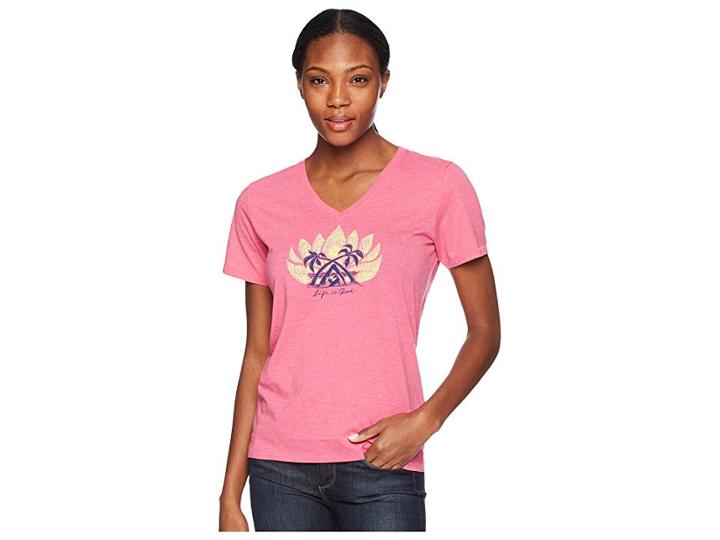 Life Is Good Sun Down Dog Cool Vee Tee (fiesta Pink) Women's T Shirt