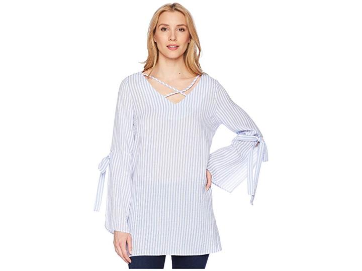 Bishop + Young Stripe Crossfront Tunic (blue/white Stripe) Women's Clothing
