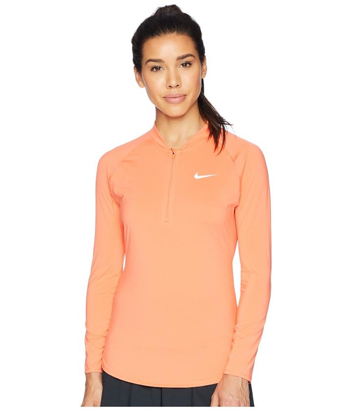 Nike Court Pure Half-zip Tennis Top (light Wild Mango/white) Women's Clothing