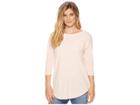 Mod-o-doc Micro Stripe 3/4 Sleeve Raw Edge Seamed T-shirt (peach) Women's T Shirt