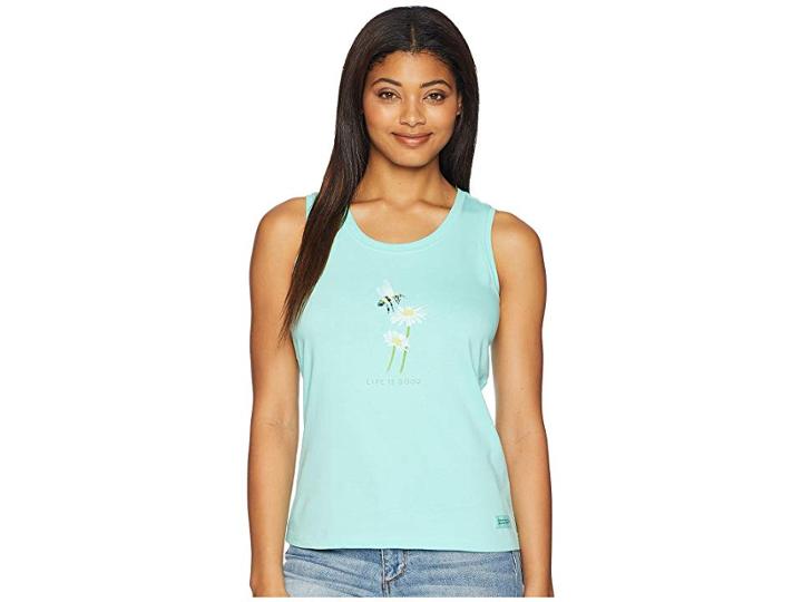 Life Is Good Bumbling Around Sleeveless Crusher Tee (cool Aqua) Women's Sleeveless