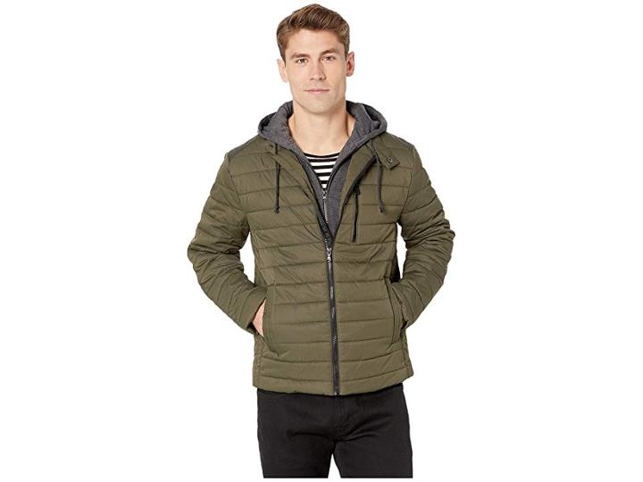 Buffalo David Bitton Poly Quilt Jacket With Bib Insert (olive) Men's Coat