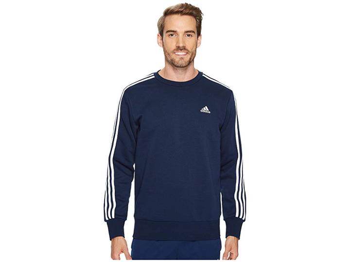 Adidas Essentials 3s Brushed Fleece Crew (collegiate Navy/white) Men's Clothing