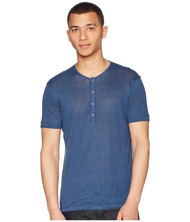 John Varvatos Collection Short Sleeve Henley K1368u1 (lake Blue) Men's Short Sleeve Pullover