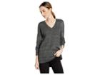 Lilla P Long Sleeve V-neck Pointelle Stitch Sweater (dark Charcoal) Women's Sweater
