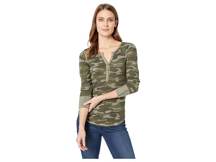 Lucky Brand Camo Thermal Shirt (olive Multi) Women's Clothing