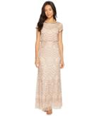 Adrianna Papell Petite Short Sleeve Blouson Beaded Gown (taupe/pink) Women's Dress