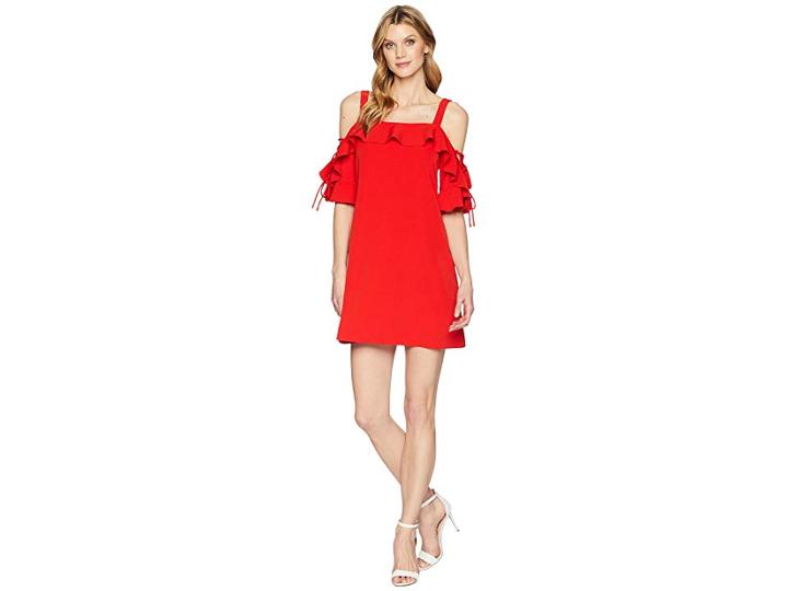 Laundry By Shelli Segal Crepe T Body Dress With Lace-up Sleeves (poppy) Women's Dress