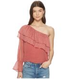 Lucky Brand Cold Shoulder Printed Top (red Multi) Women's Long Sleeve Pullover