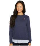 U.s. Polo Assn. Twofer French Terry And Striped Woven Top (evening Blue) Women's Clothing