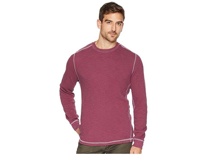 True Grit Softest Slub Waffle Thermal Long Sleeve Side Panel Contrast Stitch Crew (bordeaux) Men's Clothing