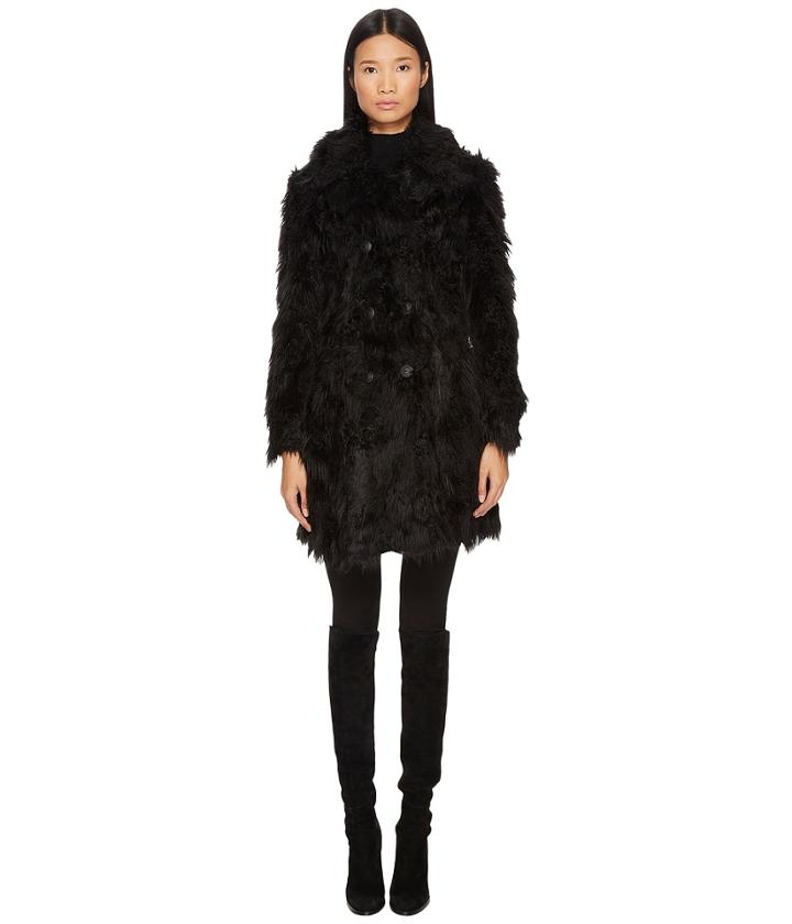 Mcq Double Breasted Faux Fur Coat (darkest Black) Women's Coat