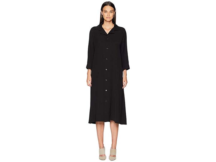Y's By Yohji Yamamoto U-open Collar Shirtdress (black) Women's Dress