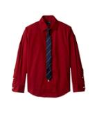 Tommy Hilfiger Kids Long Sleeve Stretch Shirt With Tie (big Kids) (dark Red) Boy's Clothing