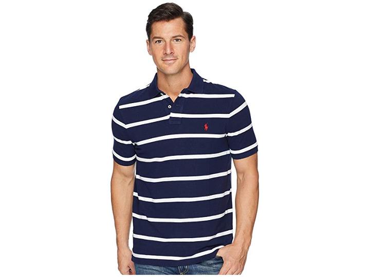 Polo Ralph Lauren Yarn-dyed Mesh Short Sleeve Knit (newport Navy/white) Men's Clothing