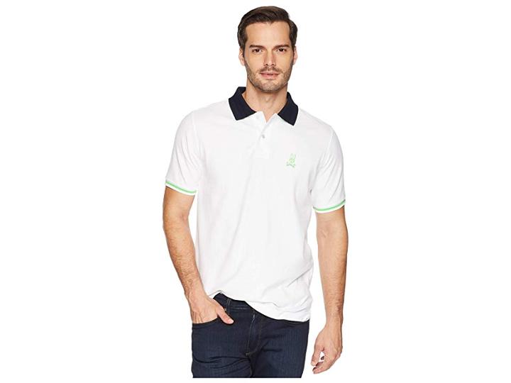 Psycho Bunny Stripped Collar Polo (white) Men's Clothing