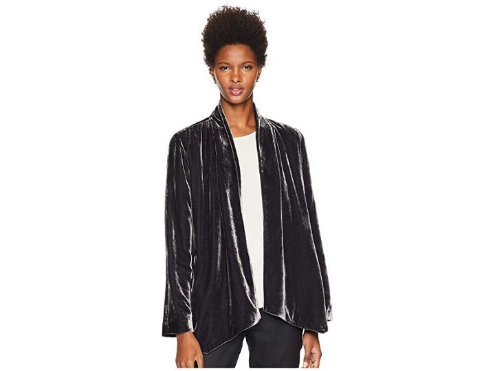 Eileen Fisher Velvet Angled Shaped Jacket (charcoal) Women's Coat