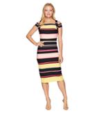 Eci Cold Shoulder Stripe Crepe Scuba Dress (black/blush) Women's Dress