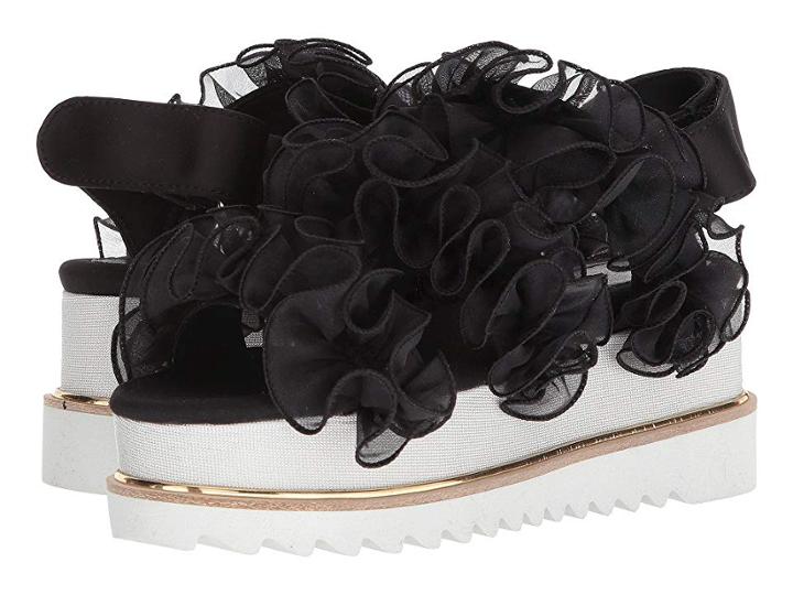 Suecomma Bonnie Chiffon Ruffle Detailed Platform (black) Women's Sandals