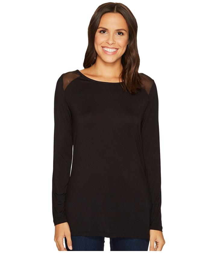 Ivanka Trump Mesh Shoulder Patch Knit Long Sleeve Tee (black) Women's T Shirt