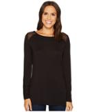 Ivanka Trump Mesh Shoulder Patch Knit Long Sleeve Tee (black) Women's T Shirt