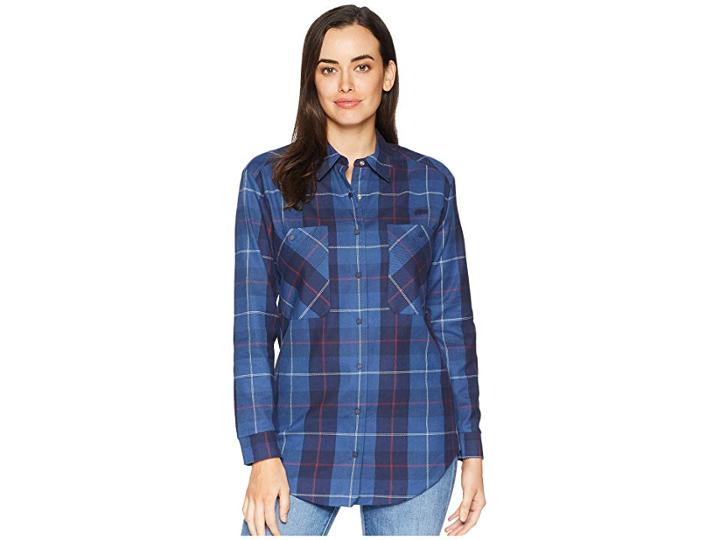 Lacoste Long Sleeve Shaded Tartan Woven Check Cotton Shirt (inkwell/meridian Blue) Women's Clothing