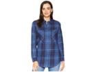 Lacoste Long Sleeve Shaded Tartan Woven Check Cotton Shirt (inkwell/meridian Blue) Women's Clothing