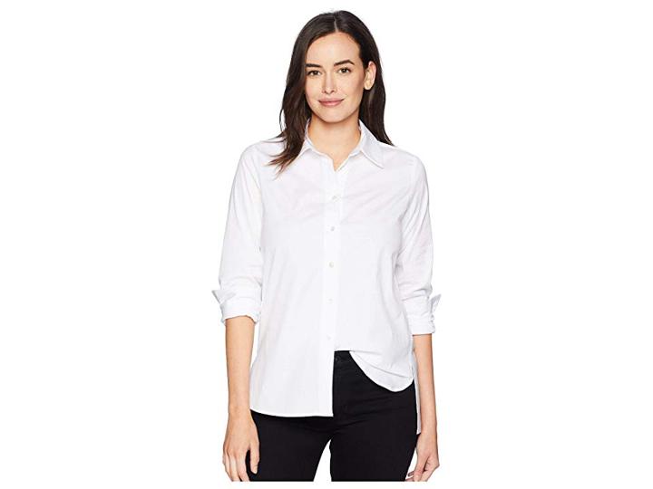 Elliott Lauren Button Front Shirt With Hi-lo Hem (white) Women's Clothing