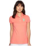 U.s. Polo Assn. Neon Logos Short Sleeve Polo Shirt (sugar Coral) Women's Short Sleeve Knit