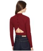 Jack By Bb Dakota Adria Rib Knit Cut Out Back Mock Neck Top (burgundy) Women's Clothing