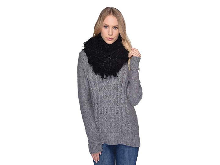 Ugg Cable Knit Scarf With Fringe (black Multi Metallic Plaited) Scarves